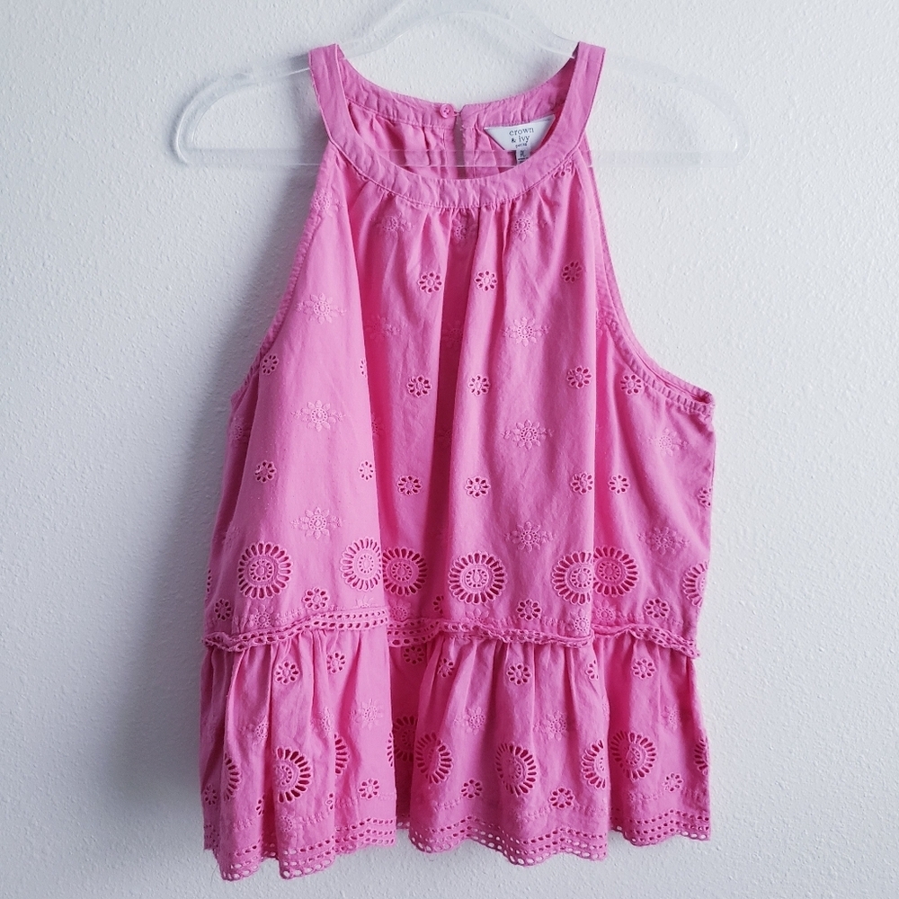 Crown & Ivy Eyelet Halter Sleeveless Blouse